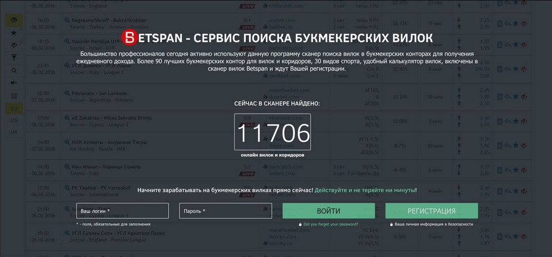 Главная страница Betspan.ru